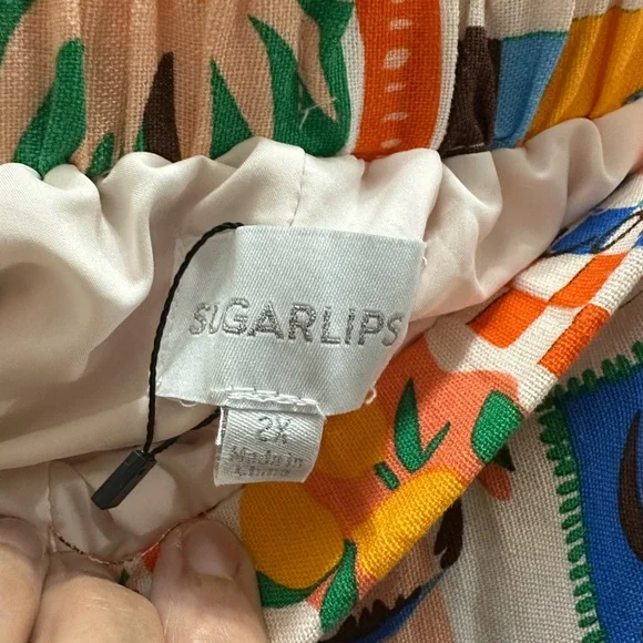NWT Sugarlips Orange Colorful Graphic Print wide leg Pants 2x boho vacay spring - Picture 8 of 8